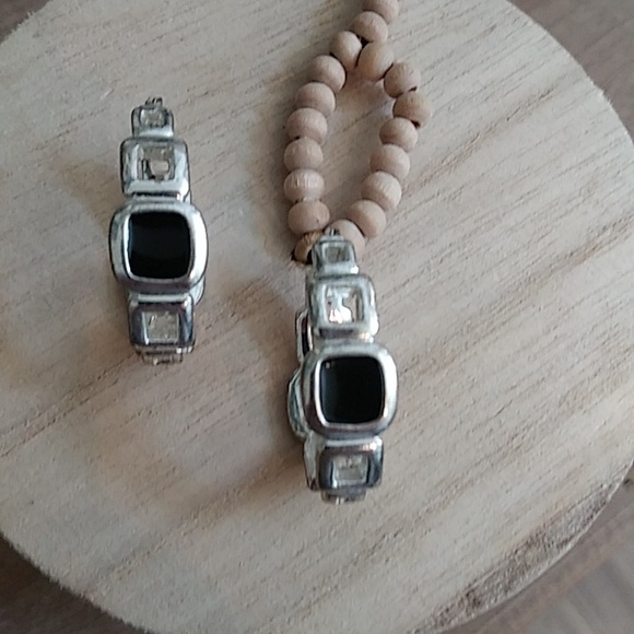 NWOT Silver Hoop Earrings With Black Enamel. - Picture 13 of 17